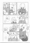 anthro beard beverage blush clothing coffee dialogue eyewear facial_hair female fur glasses inside male simple_background text white_background white_body white_fur yoona undertale undertale_(series) asgore_dreemurr toriel boss_monster_(undertale) bovid caprine mammal comic english_text greyscale hi_res monochrome