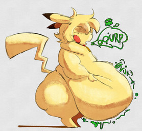 after_vore belly big_belly big_butt blinding bottom_heavy burping butt digestion fatal_vore femboy hair hair_over_eyes huge_butt male onomatopoeia open_mouth overweight rumbling_stomach shadow_face simple_background solo sound_effects tail text thick_thighs vore vore_implied weight_gain wide_hips smc_acc nintendo pokemon generation_1_pokemon pikachu pokemon_(species) digital_media_(artwork) english_text hi_res
