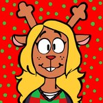 anthro clothed clothing dotted_background female hair long_hair pattern_background simple_background smile solo creator_ant deltarune undertale_(series) noelle_holiday deer mammal 1:1 hi_res