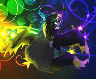 bat_wings black_body black_fur collar ear_piercing ear_ring female feral frutiger_metro fur grey_body grey_fur membrane_(anatomy) membranous_wings piercing ring_piercing solo spiked_collar spikes toony vibrant_background vibrant_colors wings yellow_body yellow_fur rootfrost library_of_ruina project_moon binah_(project_moon) hi_res