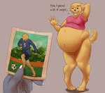 ambiguous_gender anthro before_and_after belly big_belly fit_to_fat obese obese_ambiguous obese_anthro overweight overweight_ambiguous overweight_anthro photo simple_background solo tail tail_motion tailwag text weight_gain muldithekobold bird_dog canid canine canis domestic_dog hunting_dog labrador mammal retriever 2022 english_text