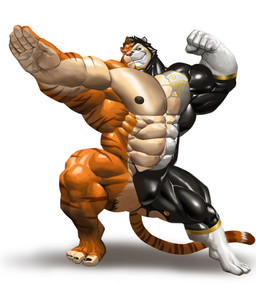 abs anthro areola barazoku barefoot beard black_areola black_body black_latex black_nipples black_sclera brown_hair bulge calf_muscles chest_tattoo clothing facial_hair feet flexing flexing_bicep footwear forearm_muscles fur hair latex liquid_latex male multicolored_body multicolored_fur muscular muscular_anthro muscular_male nipples obliques orange_body orange_fur pecs pose serratus simple_background smile smiling_at_viewer socks solo striped_body striped_fur stripes tail tan_body tan_fur tattoo toeless_(marking) white_background white_body white_latex yellow_eyes echin shadow_lyons felid mammal pantherine tiger 2025
