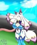 5:6 anthro blush brown_body brown_fur canid canine cyberconnect2 daji_(full_bokko_heroes) drecom eyes_closed female fox full_bokko_heroes fur genitals hi_res kemono mammal milkteafox pussy sex solo tentacles white_body white_fur