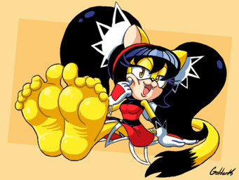 5_toes :3 accessory anthro barefoot bedroom_eyes black_hair clothing dress fangs feet female foot_fetish foot_focus fur gloves hair hand_on_cheek hands_on_ground handwear headband humanoid_feet narrowed_eyes open_mouth pigtails plantigrade red_clothing red_dress seductive simple_background sitting soles solo tail teasing teasing_viewer teasing_with_feet teeth toe_wiggle toes wings yellow_body yellow_eyes yellow_fur goldent5 sega sonic_the_fighters sonic_the_hedgehog_(series) honey_the_cat felid feline mammal hi_res