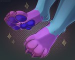 anthro blue_pawpads blue_paws claws close-up feet foot_focus fur male multicolored_paws pawpads paws pink_paws purple_body purple_fur soles solo sparkles stippling teal_body teal_fur deastratit pixel_(pixel_axo) amphibian axolotl marine mole_salamander salamander hi_res