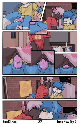 anthro aroused blue_body blue_fur blue_hair brown_body brown_fur clothed clothing condom diaper erection female fur furniture genitals green_eyes hair kiss_on_lips kissing male male/female penis pink_eyes pink_hair poster roleplay sexual_barrier_device sofa tail bewskyss canid canine mammal absurd_res comic hi_res