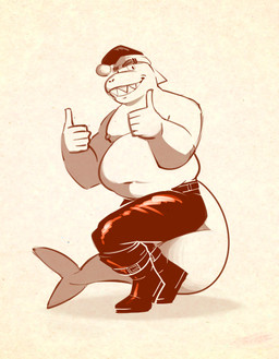 anthro belly boots bottomwear christmas_clothing christmas_headwear clothed clothing double_thumbs_up footwear gesture grin hand_gesture hat headgear headwear holidays looking_at_viewer male navel nipples non-mammal_navel non-mammal_nipples overweight overweight_anthro overweight_male pants santa_hat shoes simple_background smile solo tail thumbs_up topless topless_anthro topless_male white_background oni_drawfriend christmas shane_stocks aquatic fish shark 2025 digital_drawing_(artwork) digital_media_(artwork) hi_res monochrome