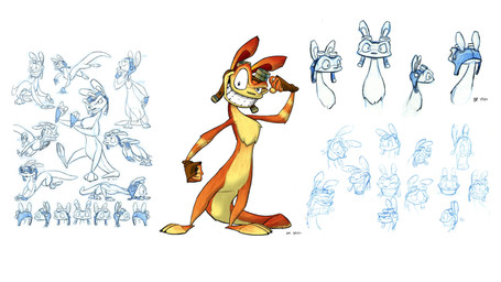 5_fingers action_pose all_fours anthro biped brown_body brown_fur clothing eyewear featureless_crotch fingerless_gloves fingers fur gloves goggles handwear looking_at_viewer male open_mouth pose simple_background smile solo standing tail white_background bob_rafei jak_and_daxter naughty_dog sony_corporation sony_interactive_entertainment daxter mammal mustelid ottsel 16:9 2000 hi_res official_art widescreen