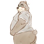 anthro belly big_belly black_nose blush brown_body butt clothing eyes_closed eyewear glasses kemono male overweight overweight_male shirt simple_background solo topwear yaki_atsuage lifewonders tokyo_afterschool_summoners volos_(tas) bear mammal 1:1 2022 hi_res sketch