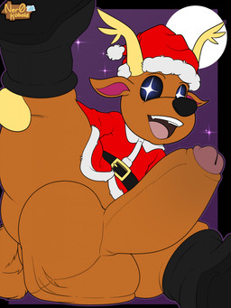 anthro antlers balls belt belt_buckle big_balls big_butt big_penis black_boots black_clothing black_footwear black_nose black_sclera black_shoes blue_sclera boots bottomless bottomless_anthro bottomless_male brown_body brown_fur buckle butt christmas_clothing christmas_headwear clothed clothing costume erection footwear fur genital_raphe genitals glans hat headgear headwear holidays horn humanoid_genitalia humanoid_penis male moon night one_leg_up open_mouth penis presenting presenting_balls presenting_penis raised_leg raphe_(anatomy) red_clothing red_topwear santa_coat santa_costume santa_hat scrotum_flap shoes simple_background smile solo spread_legs spreading starry_eyes tail tongue topwear ner0_kobold animal_crossing christmas nintendo jingle_(animal_crossing) deer mammal new_world_deer reindeer 2026 colored digital_drawing_(artwork) digital_media_(artwork) english_description hi_res