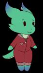 2019 alpha_channel anthro chibi clothed clothing digital_media_(artwork) ear_piercing female green_body green_scales jumpsuit kizi_duval_(tinydemon) kobold piercing reptile scales scalie smile solo tinydemon wide_hips