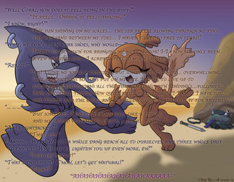 anthro beach biped breasts claws clothing countershade_face countershade_torso countershading dialogue discarded_clothing duo featureless_breasts female fin fin_piercing fin_ring forehead_gem furgonomics furry-specific_piercing gem grey_body grey_skin hand_holding happy head_fin jewelry looking_at_another looking_back looking_back_at_another male male/female medium_breasts melee_weapon multicolored_body necklace non-mammal_breasts nude open_mouth open_smile orange_body piercing plantigrade running sharp_teeth smile sunset sword tail tail_fin teeth text toe_claws two_tone_body weapon white_body white_countershading white_skin shadowwalk coral_the_betta razor_the_shark betta_(genus) fish gourami marine shark 2026 english_text hi_res