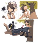 accessory anthro athletic athletic_anthro athletic_male balls big_penis black_body black_fur black_hair bodily_fluids branch caught climbing_tree clothed clothing duo erection female fondling fur genital_fluids genitals glans gold_(metal) gold_jewelry gold_necklace hair hair_accessory hairband humanoid_genitalia humanoid_penis jewelry lying male masturbation necklace nipples nude_male on_back on_branch partially_clothed penile penile_masturbation penis plant precum slim_anthro slim_male solo sweat tail tan_body tan_fur tree yellow_eyes telson nintendo pokemon juliana_(pokemon) kieran_(pokemon) felid feline felis lion mammal pantherine comic hi_res
