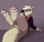 ambiguous_gender anthro electronics eyewear feet fluffy fluffy_tail foot_focus glasses green_eyes leaning leaning_backward phone scarf solo tail slimyjaws milo_(slimyjaws) domestic_ferret mammal mustelid musteline true_musteline weasel hi_res nonbinary_(lore)