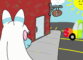 ambiguous_gender anthro blue_body blue_fur door duo fur open_mouth open_smile smile sparklefur sparkles sun white_body white_fur twee-lil-paws canid canine canis domestic_dog mammal 2024 animated