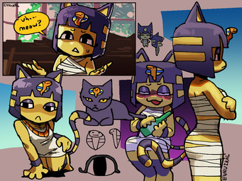 alcohol anthro beverage blush clothing dress drunk egyptian egyptian_clothing egyptian_headdress female fur headdress kneeling substance_intoxication uraeus wraps yellow_body yellow_fur ennuikal animal_crossing nintendo ankha_(animal_crossing) domestic_cat felid feline felis mammal 2021 4:3