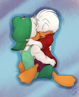 anthro backwards_baseball_cap backwards_hat baseball_cap beak beak_kiss clothing duo eyes_closed hat headgear headwear kissing male male/male male_on_bottom male_on_top on_bottom on_top straddling young cakenoodlepaddy disney quack_pack huey_duck louie_duck anatid anseriform avian bird duck brother_(lore) brothers_(lore) incest_(lore) sibling_(lore)