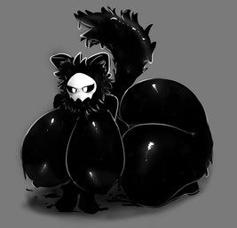 all_fours anthro areola big_breasts big_butt black_body blush breasts butt crossgender female grey_background huge_breasts huge_butt hyper hyper_breasts hyper_butt mtf_crossgender nipples nude simple_background solo tail white_eyes totallybat changed_(video_game) puro_(changed) canid canine canis goo_creature mammal wolf monochrome