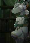 anthro biped breasts clothed clothing female green_eyes grey_body hair side_view solo white_hair amata nintendo tears_of_the_kingdom the_legend_of_zelda mineru mammal zonai absurd_res hi_res