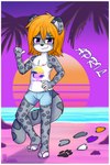 anthro beach border bottomwear clothing female nipple_slip oversized_clothing paws shorts solo vaporwave white_border young dream_mirage april_(hyperion) felid mammal pantherine snow_leopard absurd_res hi_res model_sheet