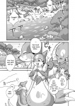 comic dialogue digital_media_(artwork) duo english_text female feral fish fishing floatzel generation_4_pokemon greyscale marine mikaduki_karasu monochrome nintendo pokemon pokemon_(species) river rozelyn_the_floatzel_(mischievous-skunk) solo_focus text