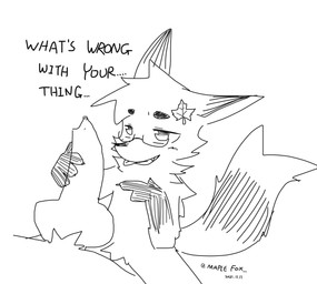 adolescent black_ears cheek_tuft eyewear facial_tuft fluffy fluffy_tail genitals gesture glasses hand_gesture holding_penis knot male maple_leaf penis pointing pointing_at_penis shota simple_background smile smirk tail tongue tongue_out tuft young maplefox maple_(maplefox) canid canine fox mammal 2021 black_and_white digital_media_(artwork) hi_res monochrome sketch