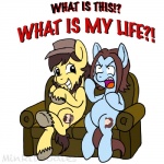 alternate_species amused angry cutie_mark duo feral furniture male ponification smile sofa text minkidoodles game_grumps hasbro my_little_pony arin_hanson jon_jafari equid equine horse mammal pony 1:1 english_text