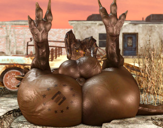 2_horns anthro anus backsack balls big_balls big_butt branded butt genitals glistening glistening_balls glistening_body glistening_butt glistening_genitalia glistening_skin glowing glowing_eyes horn huge_balls huge_butt lying male nude on_back outside puffy_anus solo tail yellow_eyes willie_piv fallout microsoft enclaw_(willie_piv) deathclaw scalie 3d_(artwork) digital_media_(artwork)