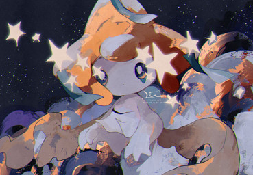 ambiguous_gender fingers looking_at_viewer mouth_closed night outside pupils simple_mouth sky solo star text white_body white_pupils li04r nintendo pokemon generation_3_pokemon jirachi legendary_pokemon pokemon_(species) 2025 detailed hi_res shaded