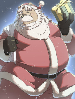 anthro beard belly big_belly christmas_clothing christmas_headwear clothing eyes_closed facial_hair hat headgear headwear holidays humanoid_hands kemono male mature_male mustache overweight overweight_male santa_hat solo emufu christmas santa_claus bear mammal 2025 hi_res