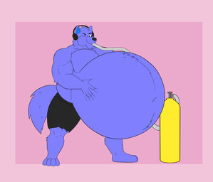 anthro belly big_belly black_nose bottomwear brown_eyes clothing electronics hand_on_belly headphones inflation looking_at_viewer male muscular navel one_eye_closed pants periwinkle_fur solo torn_bottomwear torn_clothing torn_pants wink supermariofann1 unknown_artist mythology supermariofanboy canid canine canis mammal mythological_canine mythological_creature werecanid werecanine werecreature werewolf wolf 2025 absurd_res hi_res
