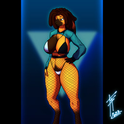 anthro big_breasts bikini breasts clothing cropped_hoodie digitigrade dreadlocks ear_piercing female fishnet_clothing fishnet_legwear legwear piercing solo swimwear two-piece_swimsuit wide_hips ferretfolk rydae_(ferretfolk) lagomorph leporid mammal rabbit 1:1 hi_res