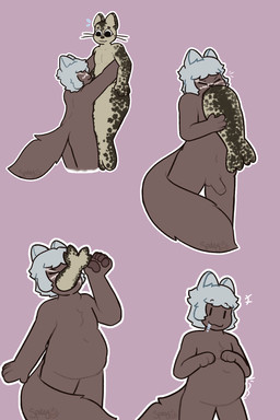 abdominal_bulge anthro bodily_fluids cal_(spatey) drooling duo genitals lifting_another male male/male male_pred male_prey mastectomy_scar oli_(spatey) oral_vore penis predator/prey saliva same_size_vore scar swallowing vore spatey aquatic domestic_cat felid feline felis harbor_seal hybrid mammal pinniped seal 2:3 absurd_res hi_res sequence