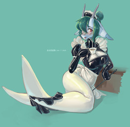 anthro apron bdsm big_breasts blush bondage bound breasts clothing female fin fur gloves handwear knock-kneed lace latex latex_clothing latex_skinsuit maid_apron maid_headdress maid_uniform skinsuit smile solo split_form tight_clothing uniform shanher mythology shanher_(character) aquatic dragon merfolk mythological_creature mythological_scalie scalie absurd_res hi_res