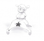 anklet anthro biped blush bottomless clothed clothing curvy_figure female flower_censor hooves jewelry navel simple_background sitting solo thick_thighs voluptuous wide_hips mangneto parappa_the_rapper sony_corporation sony_interactive_entertainment um_jammer_lammy lammy_lamb bovid caprine mammal sheep censored greyscale monochrome