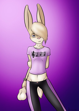 anthro balls biped blonde_hair blue_eyes clothed clothing crop_top crotch_lines detachable detachable_penis femboy genitals hair looking_at_viewer male midriff nullo penis shirt short_hair solo topwear danaume dell_(wayward) lagomorph leporid mammal rabbit hi_res