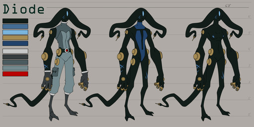 1_eye 2_toes 4_fingers black_body blue_clothing blue_scar breasts clothed clothing digitigrade electrical_plug electrical_plug_tail facial_scar feet female fingers fully_clothed genitals gloves grey_clothing handwear nipples not_furry nude scar tail tendrils text toes vulva lumen_fox ben_10 cartoon_network diode_(lumen_fox) plumber_(ben_10) alien conductoid 2:1 absurd_res hi_res model_sheet