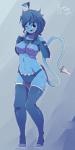 armwear blue_body blue_hair breasts clothed clothing clothing_lift elbow_gloves female gloves hair handwear legwear long_tail not_furry one_eye_closed open_mouth panties shirt shirt_lift solo tail thigh_highs tongue topwear underwear wink furan_chan geometry_dash robtopgames clubette demon 2019 watermark