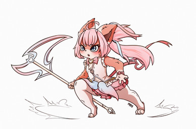 2_horns 3_toes 4_fingers alternate_species anthro bangs bent_arm bent_leg black_nose blue_eyes blue_horn blush bottomwear bow_tie bracelet clothed clothed_anthro clothed_female clothing eyebrows eyelashes feet female fingers fully_clothed fully_clothed_anthro fully_clothed_female fur furrification hair holding_melee_weapon holding_object holding_polearm holding_scythe holding_weapon horn jewelry leggings legwear light long_hair melee_weapon multicolored_body multicolored_fur pawpads pigtails pink_body pink_bottomwear pink_bow_tie pink_bracelet pink_clothing pink_fur pink_pawpads pink_ribbon pink_skirt pink_tail polearm right-handed running scythe shirt short_horn simple_background skirt small_horn small_nose solo spade_tail standing tail toes topwear two_tone_body two_tone_fur weapon white_background white_body white_clothing white_eyebrows white_fur white_leggings white_legwear white_shirt white_topwear kjh_22 vtuber chibidoki domestic_cat felid feline felis mammal 2022 absurd_res colored digital_drawing_(artwork) digital_media_(artwork) full-length_portrait hi_res lighting portrait shaded signature