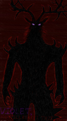 abstract_background ambiguous_gender anthro black_body claws hell horn horror_(theme) nightmare_fuel purple_eyes red_lighting simple_background solo spikes violet_foxytosin american_mythology indigenous_north_american_mythology mythology north_american_mythology wendigo absurd_res hi_res
