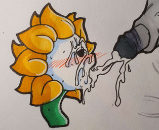 after_oral blush bodily_fluids cum cum_in_mouth cum_inside cum_on_face cum_string excessive_cum excessive_genital_fluids genital_fluids genitals hand_on_penis looking_pleasured male not_furry penis penis_grab plant solo sweat sweatdrop justsomeidiotonline undertale undertale_(series) flowey_the_flower elemental_creature flora_fauna humanoid hi_res