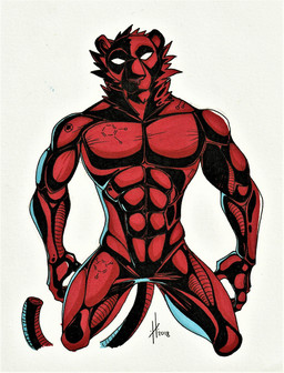 abs anthro cheek_tuft empty_eyes facial_tuft featureless_crotch front_view male male_anthro mouth_closed muscular muscular_anthro muscular_male neck_tuft nude pecs red_body red_nose red_tail simple_background solo tail tuft white_background hufnaar felid mammal 2018 dated hi_res portrait three-quarter_portrait