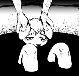 anthro bath bathing blood blood_bath bodily_fluids duo ear_rub hand_on_head male male_focus partially_submerged solo_focus tired tired_eyes hladilnik carol_(hladilnik) daniel_(hladilnik) canid canine canis mammal wolf 2025 black_and_white dialogue_in_description monochrome sketch