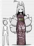 9_tails asian_clothing breasts chart clothed clothing dipstick_tail duo east_asian_clothing female hair height_chart inner_ear_fluff japanese_clothing kimono larger_female long_hair male markings multi_tail size_difference smaller_male smile tail tail_markings tuft white_hair shishamo_furai yashiki_kitsune-san animal_humanoid canid canid_humanoid canine canine_humanoid fox_humanoid human humanoid mammal mammal_humanoid absurd_res hi_res