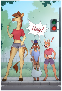 5_fingers angry anthro antlers barefoot biped blush border bottomwear breasts clothed clothed_anthro clothed_female clothed_male clothing countershade_face countershade_neck countershade_torso countershading cross-popping_vein denim denim_bottomwear denim_clothing denim_shorts dialogue drinking drinking_straw emanata exclamation_point eyebrows eyelashes feet female female_anthro fingers flash_emanata front_view fully_clothed fully_clothed_anthro fully_clothed_female fully_clothed_male fur green_eyes group hair hooves horn iris juice_(beverage) juice_box larger_female long_neck looking_aside looking_at_another male midriff navel pupils road shorts size_difference standing tail text topwear traffic_light trio unguligrade white_border wings yellow_eyes yakovlev-vad any_(yakovlev-vad) arny_(yakovlev-vad) yakovlev-vad_(oc) deer giraffe giraffid mammal 2025 absurd_res digital_drawing_(artwork) digital_media_(artwork) english_text hi_res