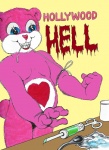 anthro belly belly_markings blue_eyes cutlery drugs grin heart_symbol hollywood humor kitchen_utensils male markings nightmare_fuel smile solo spoon syringe tools tourniquet twisted karno care_bears bear mammal