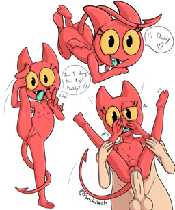 anthro big_penis butt curling_tail dialogue feet_up female flexible full_nelson full_nelson_(legs_held) genitals large_penetration loli looking_at_viewer membrane_(anatomy) membranous_wings moan nervous on_one_leg one_leg_up penetration penis presenting raised_leg shallow_penetration shy smile spade_tail speech_bubble splits spread_legs spreading standing tail tail_motion text vaginal vaginal_penetration vertical_splits vulva wings young young_female ponchowah satina_(series) satina demon humanoid absurd_res hi_res