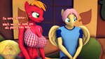 16:9 3d_(artwork) anthro anthrofied apology big_breasts big_macintosh_(mlp) breasts cleavage clothed clothing crossgender dialogue digital_media_(artwork) duo english_text equid equine female fluttershy_(mlp) friendship_is_magic ftm_crossgender hasbro hi_res male mammal mtf_crossgender my_little_pony name_drop name_in_dialogue senthaurekmern talking_to_another text widescreen