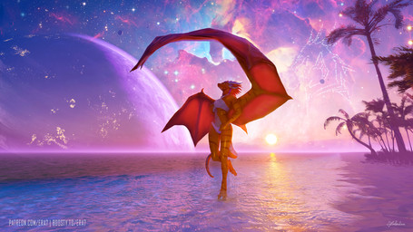 amazing_background anthro beach big_breasts big_wings bikini biped breasts claws clothed clothing constellation countershade_scales countershade_tail countershade_torso countershading detailed_background digitigrade female front_view long_tail markings navel nebula non-mammal_breasts non-mammal_navel orange_body orange_scales outside palm_tree plant red_wings scales scenery scenery_porn seaside skimpy solo star striped_body striped_markings striped_scales stripes sunset swimwear tail text tree two-piece_swimsuit ventral_scales white_bikini white_body white_clothing white_countershading white_scales white_swimwear wing_claws wings era-7 european_mythology mythology dragon mythological_creature mythological_scalie scalie western_dragon 16:9 2022 3d_(artwork) artist_name detailed digital_media_(artwork) hi_res mixed_media signature url widescreen
