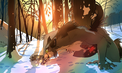all_fours animal_genitalia anthro arm_tuft back_tuft bared_teeth big_fangs black_nose black_sheath black_tail cheek_tuft chest_tuft claws day elbow_tuft facial_tuft fangs finger_claws fur genitals green_eyes grey_body grey_fur leg_markings male male_anthro markings outside penis penis_tip plant red_penis sheath snow socks_(marking) solo tail teeth tree tuft white_body white_claws white_fur 0ct0m0n0 mythology canid canine mammal mythological_canine mythological_creature werecanid werecanine werecreature werewolf